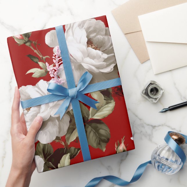 Papel De Regalo Classic Red Rose White Floral Pattern (Regalar)