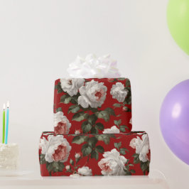 Papel De Regalo Classic Red Rose White Floral Pattern