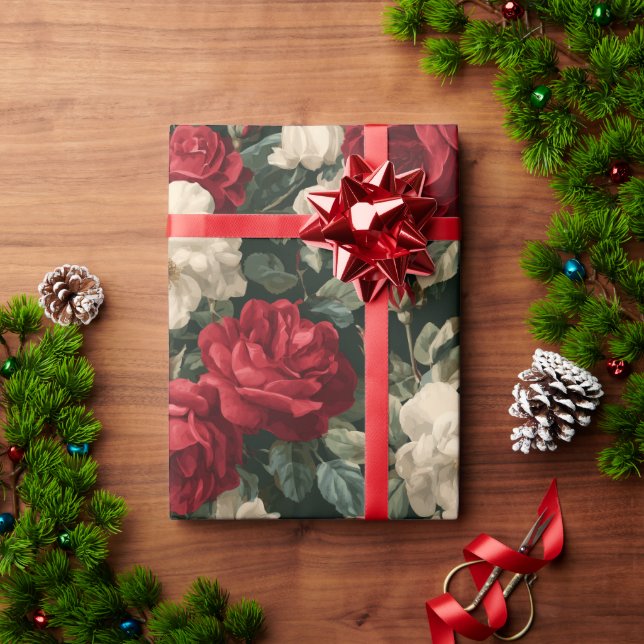 Papel De Regalo Classic Red Rose White Floral Pattern (Regalo de vacaciones)