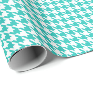 Papel De Regalo Classic Turquoise and White Houndstooth Pattern