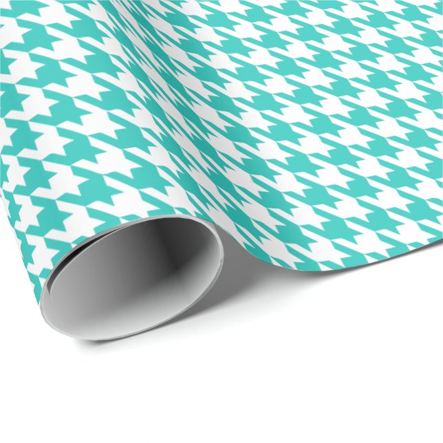 Papel De Regalo Classic Turquoise and White Houndstooth Pattern  (Esquina del rollo)