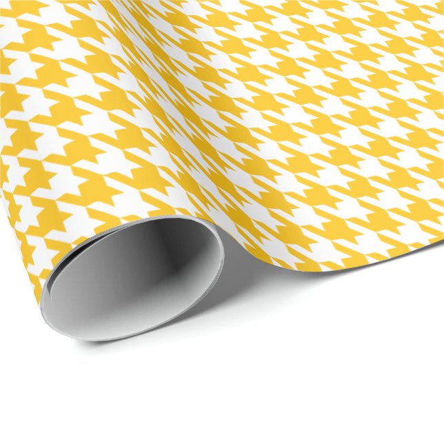 Papel De Regalo Classic Yellow and White Houndstooth Pattern  (Esquina del rollo)