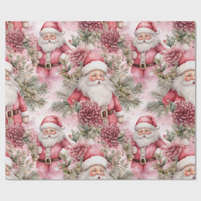 Papel De Regalo Cláusula Santa de Navidades rosados (Superficie plana)