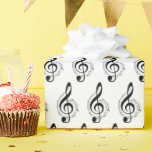 Papel De Regalo Clave de Sol Musical en Blanco