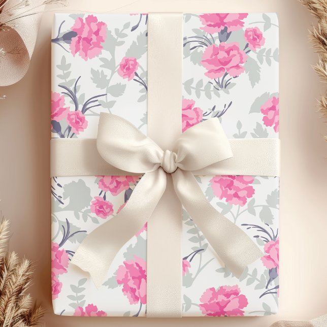 Papel De Regalo Clavel floral rosa y gris (Subido por el creador)