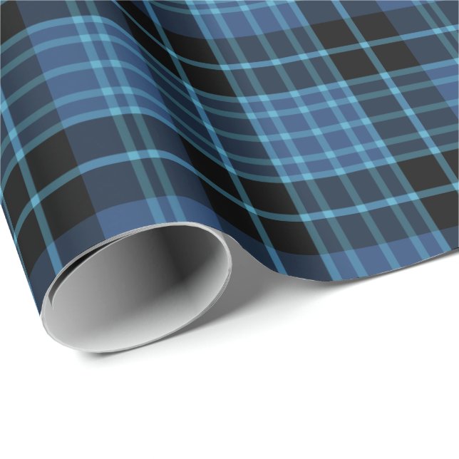 Papel De Regalo Clérigo escocés Tartán azul y negro (Esquina del rollo)