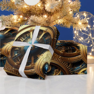 Papel De Regalo Clockwork Gold y Verde azulado