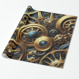 Papel De Regalo Clockwork Gold y Verde azulado