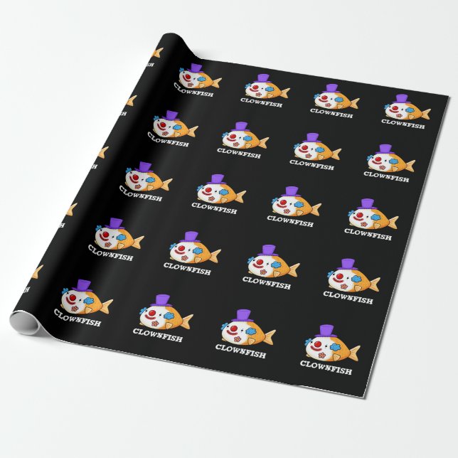Papel De Regalo Clownfish Gracioso Pescado Animal Pun Dark BG (Desenrollado)