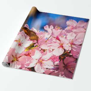 Papel De Regalo Clúster De Flores De Cerezo Rosa, Cielo Azul
