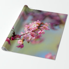 Papel De Regalo Clúster De Flores De Sakura En Verde, Azul, Púrpur