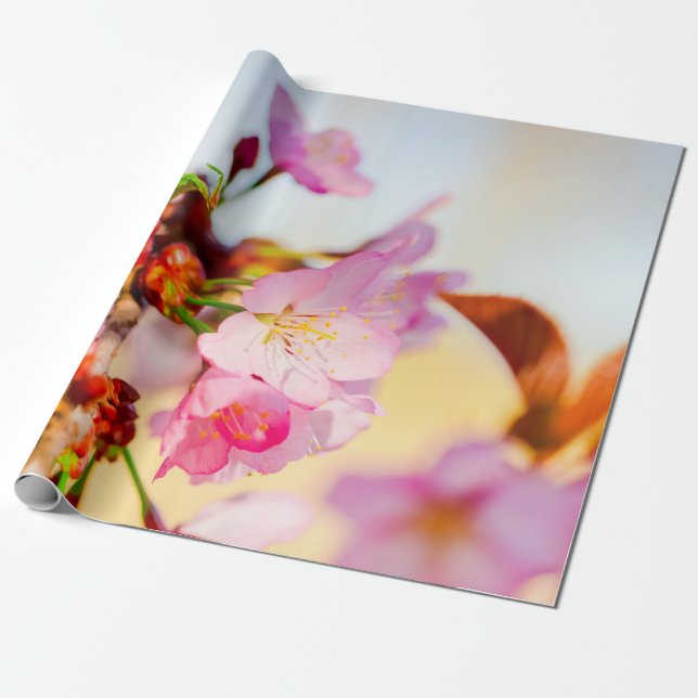 Papel De Regalo Clúster Vertical De Flores De Sakura (Desenrollado)