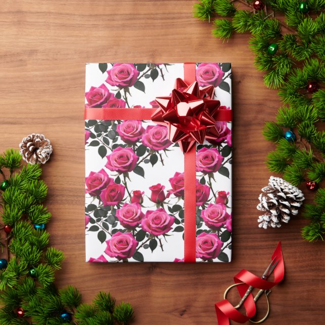 Papel De Regalo Clustered Red And Pink Roses On A Stark White  (Regalo de vacaciones)