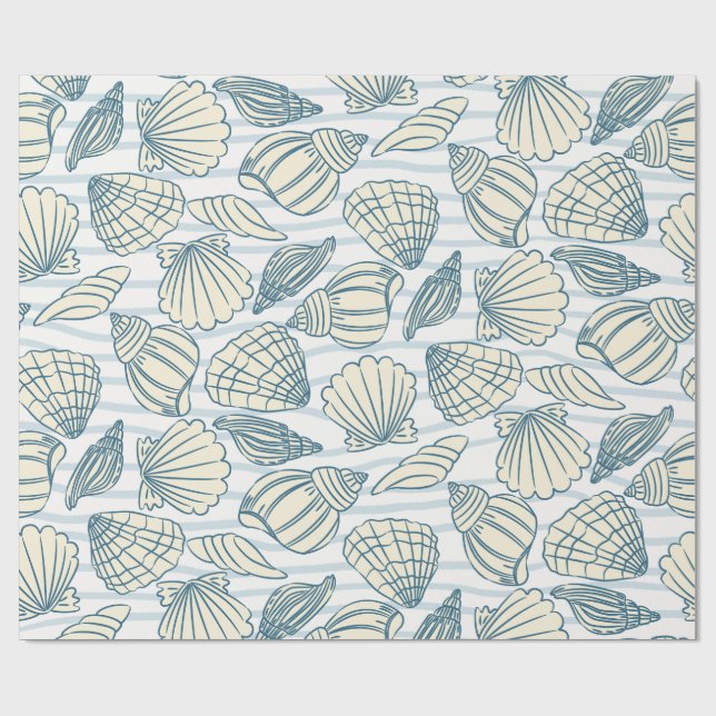 Papel De Regalo Coastal Christmas Blue Watercolor Seashells  (Superficie plana)