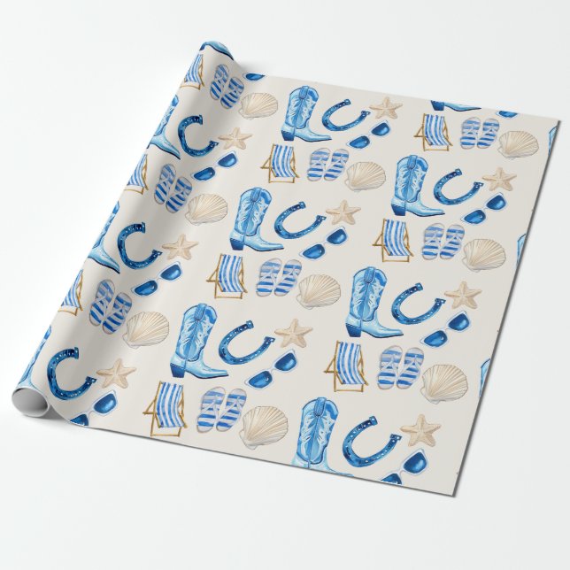 Papel De Regalo Coastal Cowgirl Blue Gift (Desenrollado)