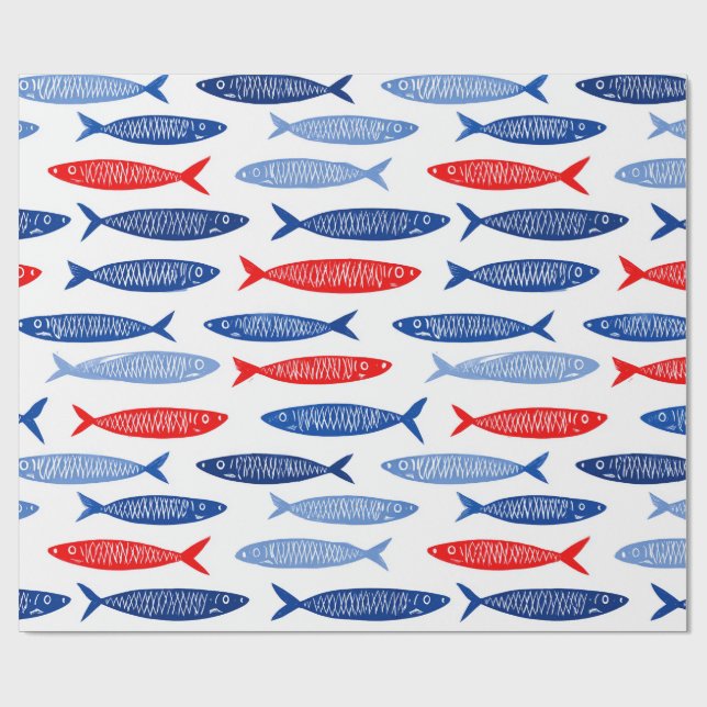 Papel De Regalo Coastal Nautical Summer Fish Pattern (Superficie plana)