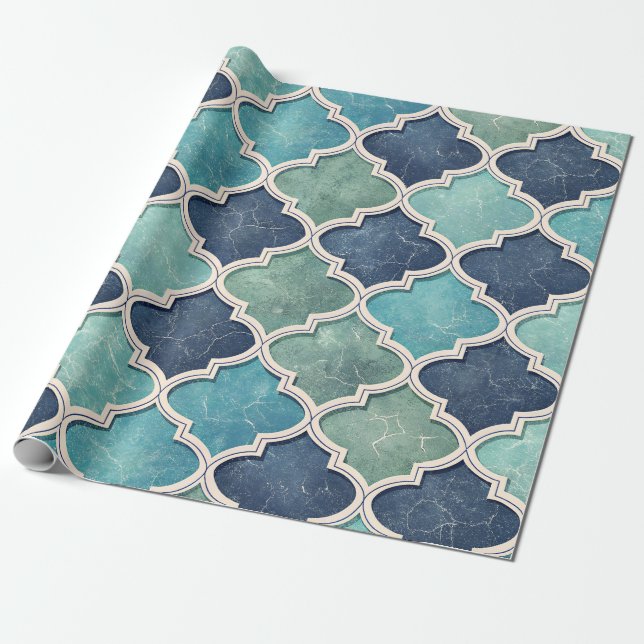 Papel De Regalo Cobalt and Teal Quatrefoil - Mediterranean Mosaic (Desenrollado)