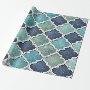 Papel De Regalo Cobaltio y Teal Cuatrefolio - Mosaico Mediterráneo