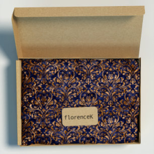 Papel De Regalo Cobre azul machacado damasco real de la marina de