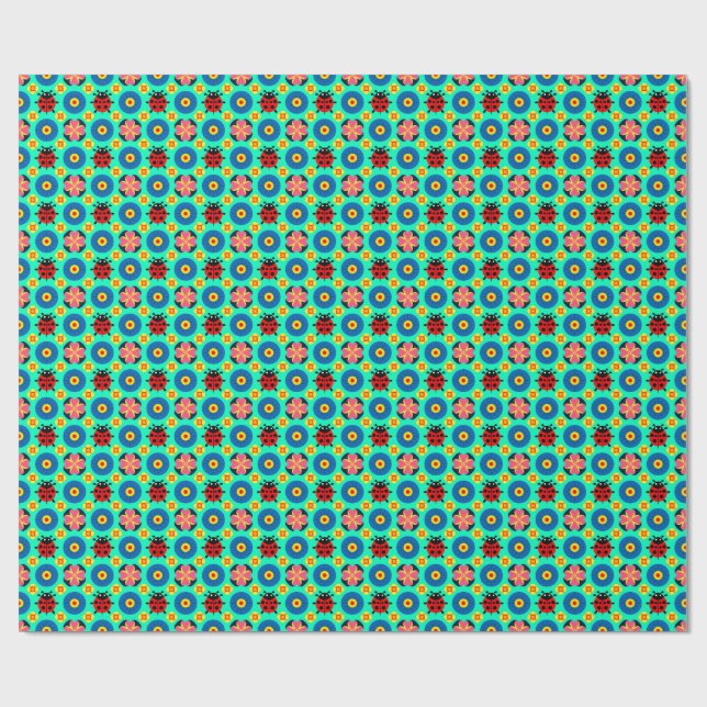 Papel De Regalo Coccinelas y flores coloridas (Superficie plana)