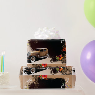 Papel De Regalo Coche Antiguo Grunge Retro Automóvil