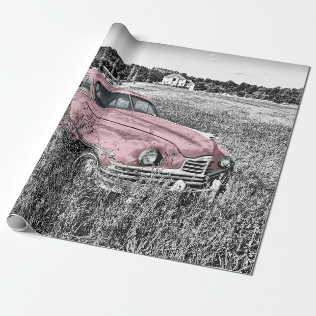 Papel De Regalo Coche clásico rosado (Desenrollado)