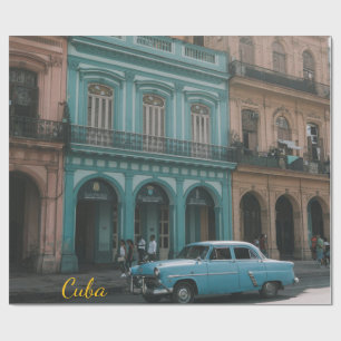 Papel De Regalo Coche Clásico Turquesa Antiguo Habana Cuba Colonia
