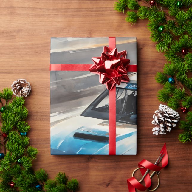 Papel De Regalo Coche de Carreras azul deportivo (Regalo de vacaciones)