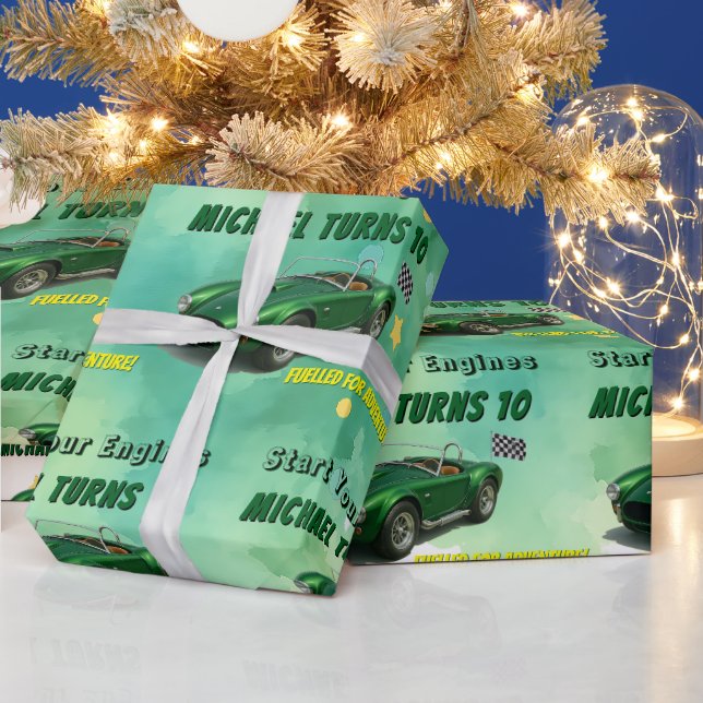 Papel De Regalo Coche de Carreras verde de fiesta de cumpleaños de (Vacaciones)