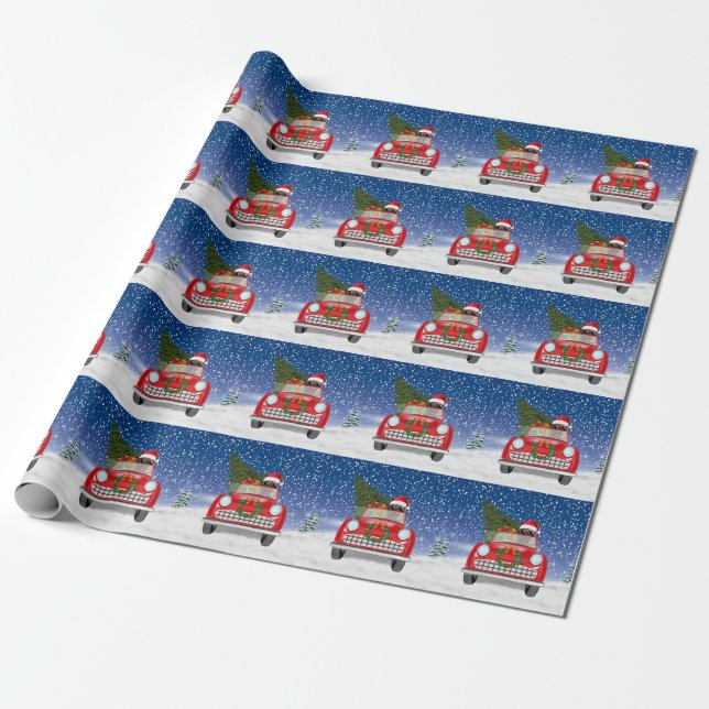 Papel De Regalo Coche De Conducción De Pastor Alemán En Navidades  (Desenrollado)
