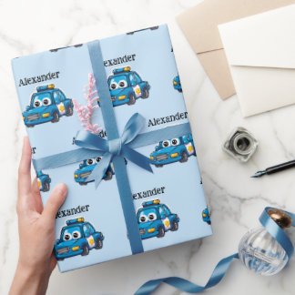 Papel De Regalo Coche de Policía Feliz, Niño Personalizado