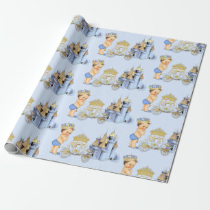 Papel De Regalo Coche del Castillo del Príncipe Real Azul Dorado N