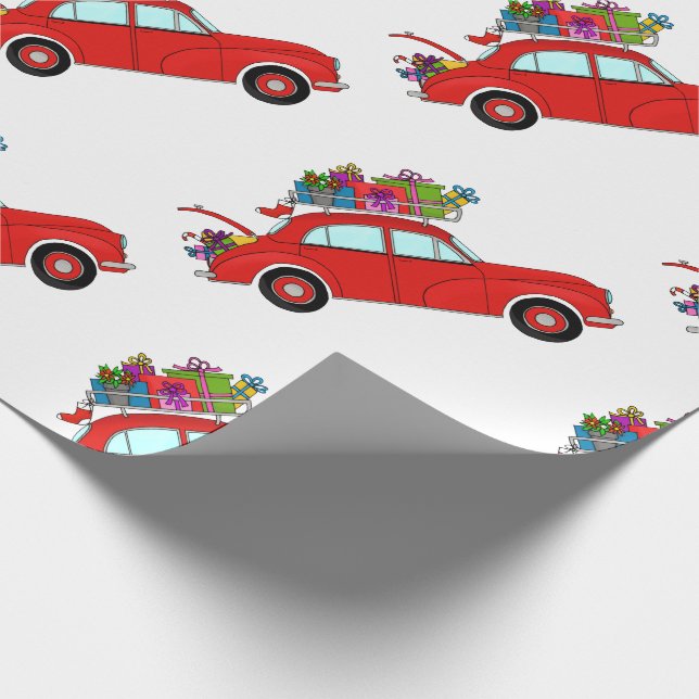 Papel De Regalo Coche rojo con regalos de Navidades (Esquina)