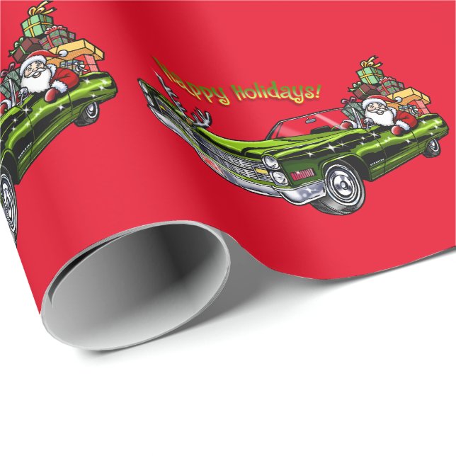 Papel De Regalo Coche Santa del vintage (Esquina del rollo)