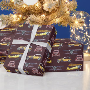 Papel De Regalo Coches antiguos Aviones Biplanos