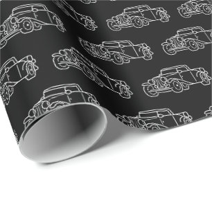 Papel De Regalo Coches Clásicos Retro Simples Elegantes Blanco y N