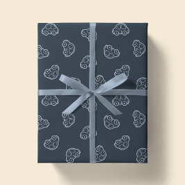 Papel De Regalo Coches Vehículo Moderno Lindo Chico Azul Oscuro Bo