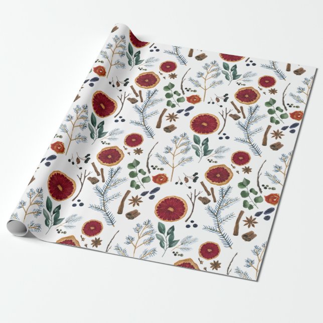 Papel De Regalo Cocina de invierno Rústica Pina y Navidades Naranj (Desenrollado)