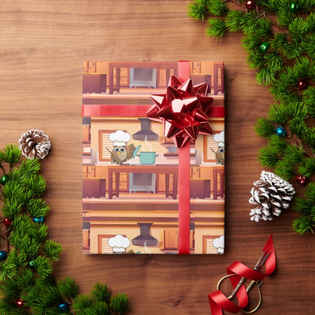 Papel De Regalo Cocina de lechuza chef en cocina (Regalo de vacaciones)