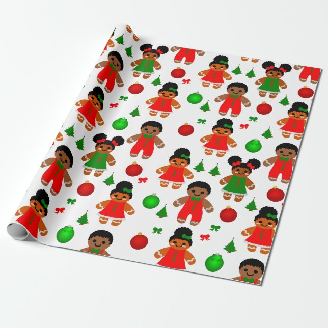 Papel De Regalo Cocina de Navidades Afro Gingerbread para Niños (Desenrollado)