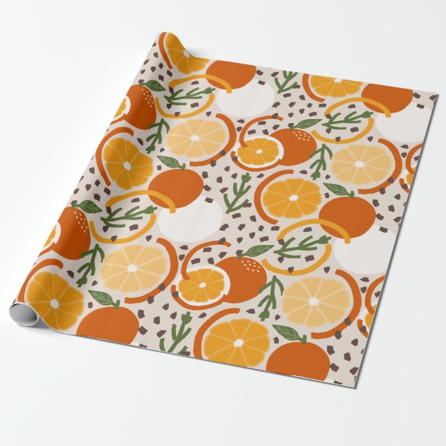 Papel De Regalo Cocina Retro de Frutas Cítricas Juguetonas y Confe (Desenrollado)