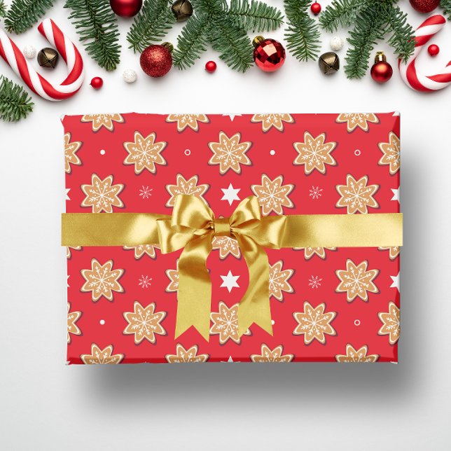 Papel De Regalo Cocinas de Navidades de la estrella del pan de jen (RED FLORAL CHRISTMAS WRAPPING PAPPER)
