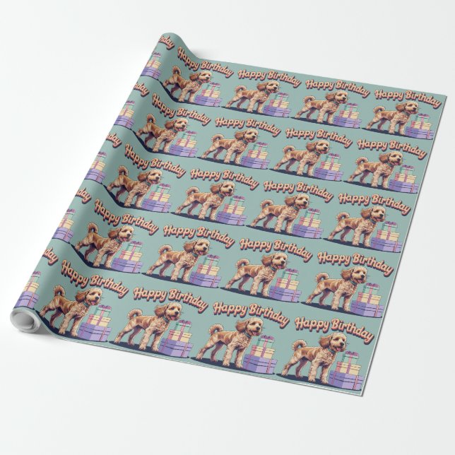 Papel De Regalo Cockapoo Perro Colorido (Desenrollado)