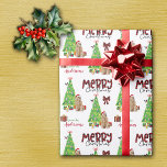 Papel De Regalo Cocker Spaniel, Bird y Christmas Tree<br><div class="desc">El patrón repetido en este lindo Navidad envolviendo papel es la imagen de un adorable y colorido Cocker Spaniel vestido con un sombrero de Papá Noel rojo y blanco. El perro se sienta entre paquetes de regalo envueltos de colores junto a un árbol de Navidad decorado. Un pájaro bullfinch está...</div>