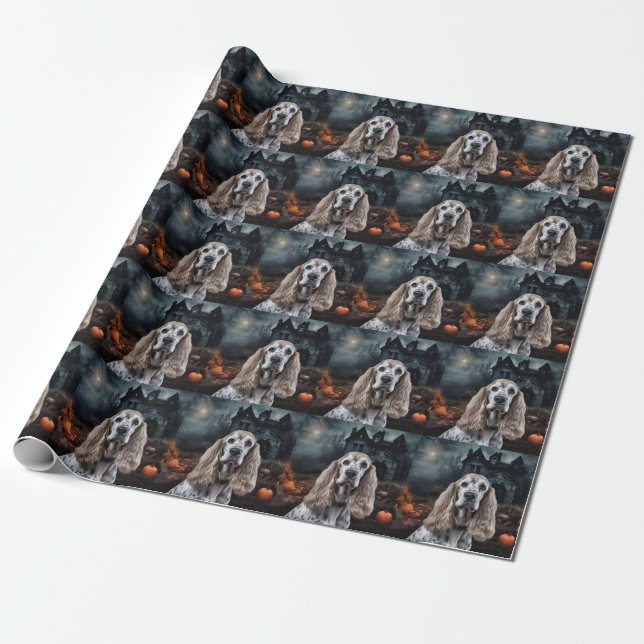 Papel De Regalo Cocker Spaniel Halloween Scary (Desenrollado)