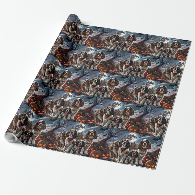 Papel De Regalo Cocker Spaniel Halloween Spooky (Desenrollado)