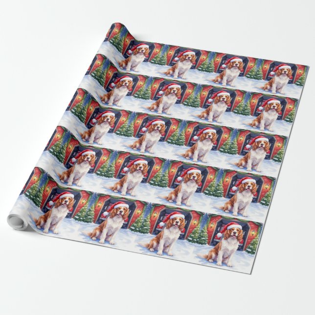 Papel De Regalo Cocker Spaniel Inglés de Muelle Santa de la Estaci (Desenrollado)