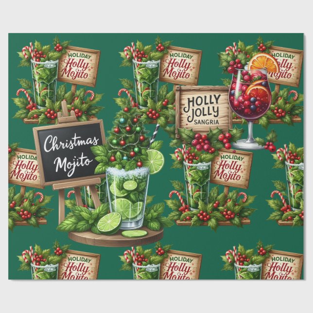 Papel De Regalo Cocktail Christmas Party with Drinks on Green (Superficie plana)
