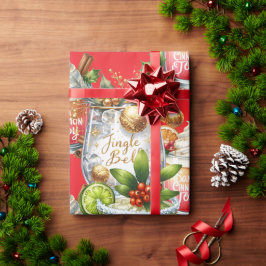 Papel De Regalo Cocktail Christmas Party with Drinks on Red