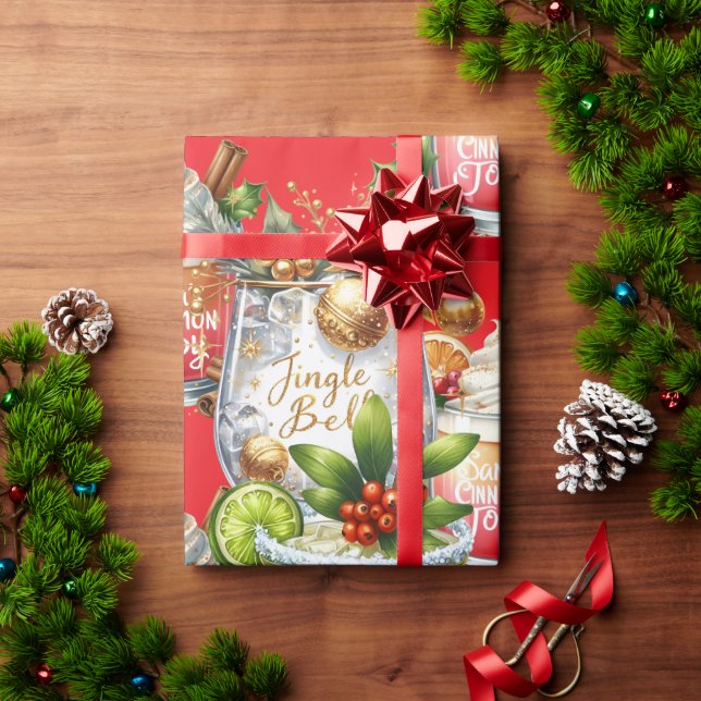 Papel De Regalo Cocktail Christmas Party with Drinks on Red (Regalo de vacaciones)